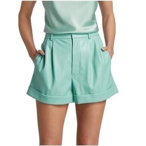 Alice + Olivia Mint Faux Leather High-Waist Mini Cuffed  Shorts